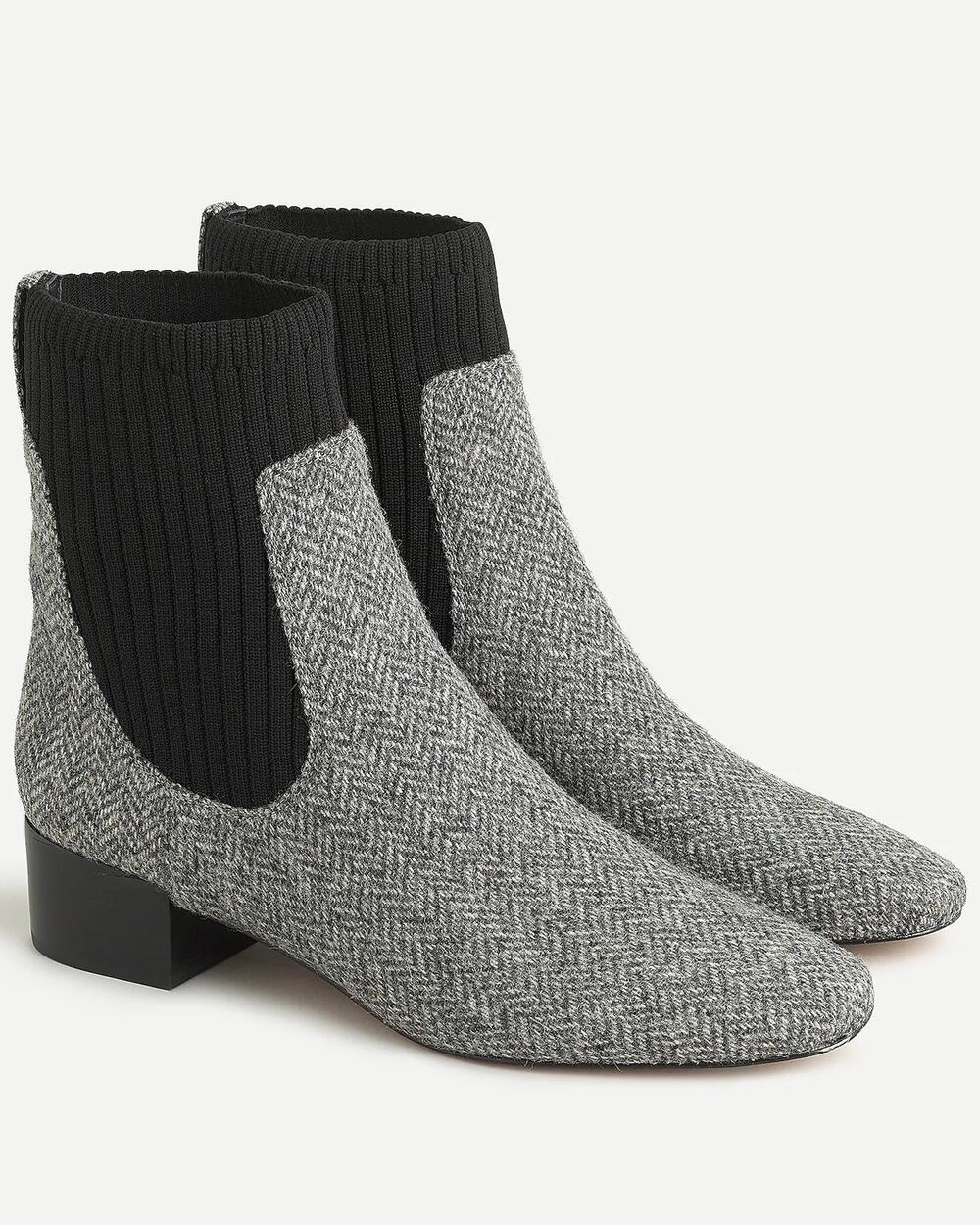J. Crew Ribbed-shaft herringbone boots sz 9 black white wool knit ankle bootie
